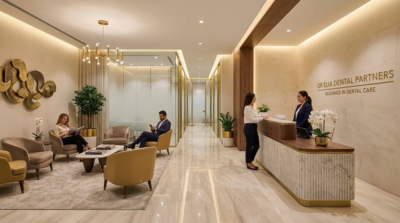Smile Group klinik resepsiyon ve bekleme alanı
